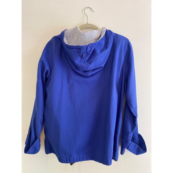 Denim & Co. Blue Hooded Zip-Up Jacket With Striped Lining Medium 100% Cotton - Picture 2 of 8